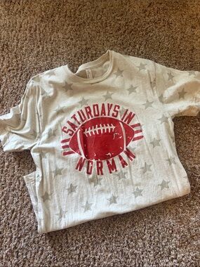Cream Short-Sleeve Tee with Red Football Graphic